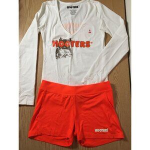 B20-1 Hooters Girl Worn Rare Vintage Uniform Long Sleeve T-shirt Shorts Size Xs